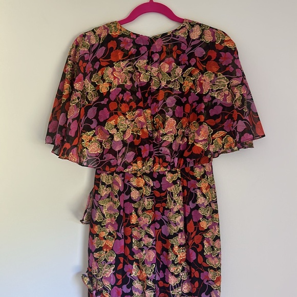 Saloni - Black w/ Pink, Orange & Gold Floral Print Maxi Dress Size 4 - Picture 11 of 14